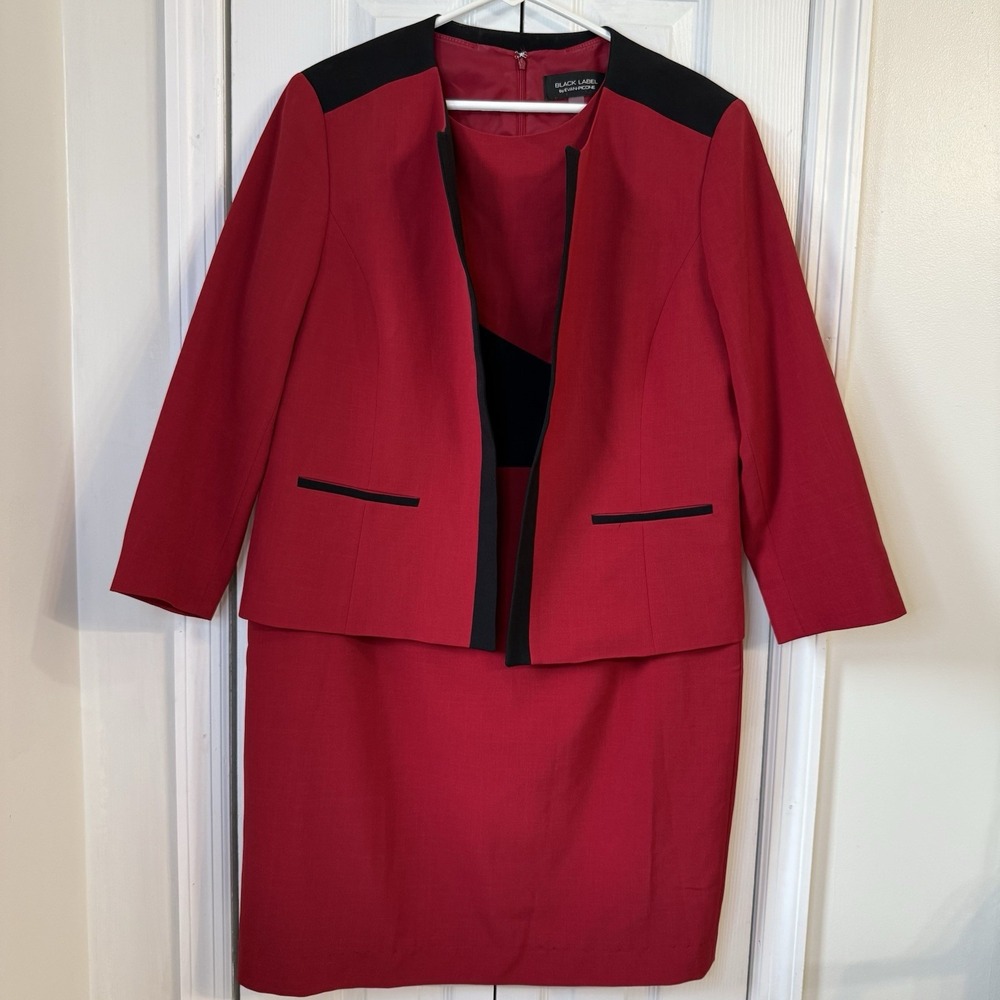 Black Label by Evan-Picone Red black‎ 2pc Size 16 XL Career Dress Suit Blazer